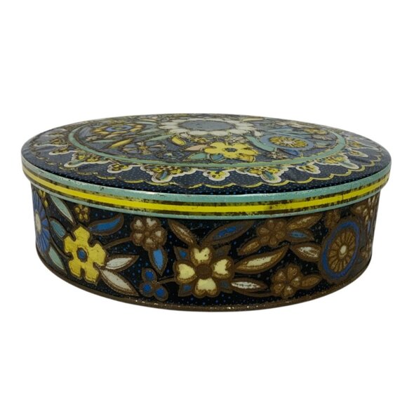 Vintage Daher Enameled Floral Tin Biscuit Box Round Decorative Design England - Picture 4 of 6